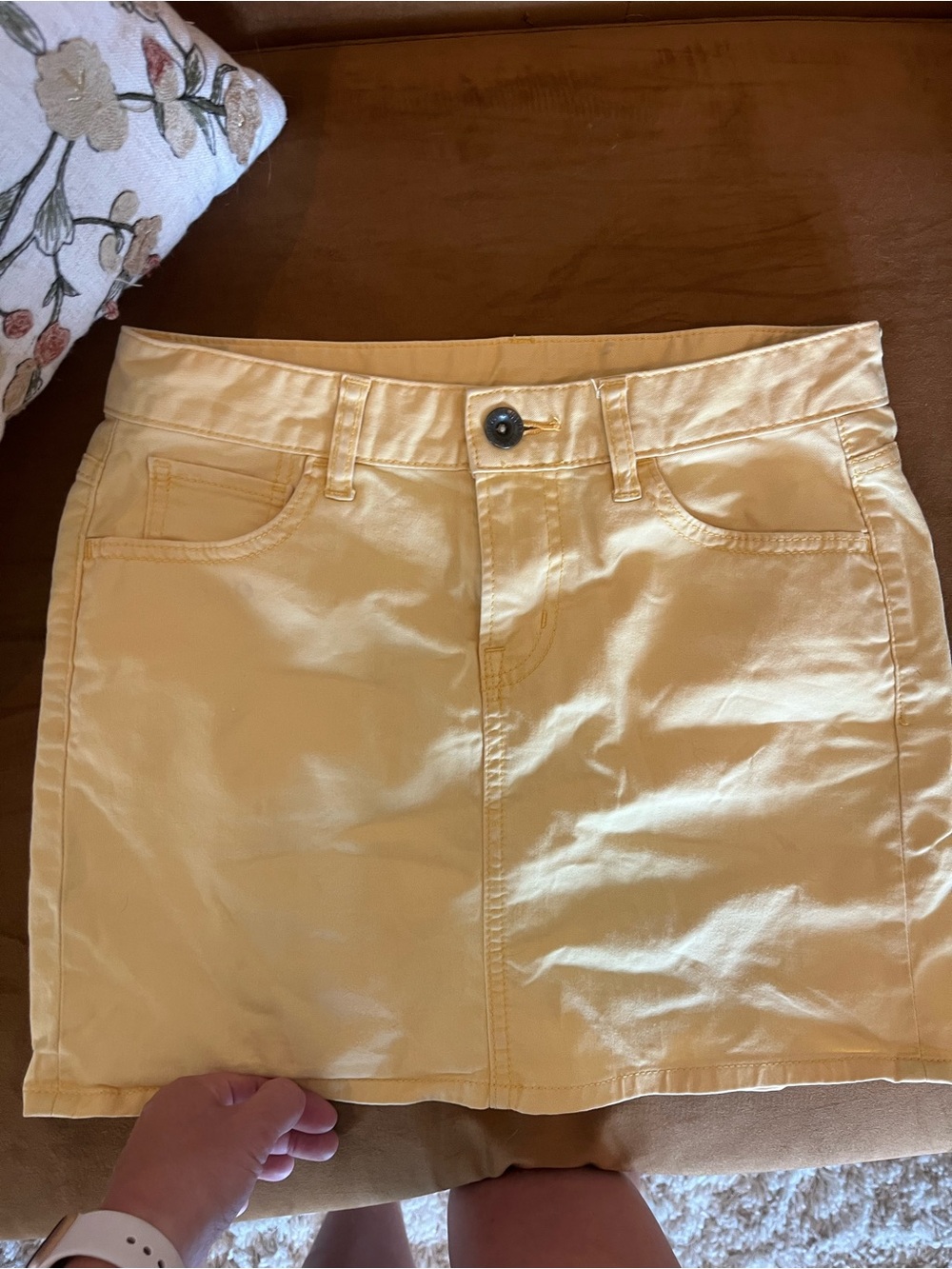 Uniqlo Pale Yellow Mini Skirt with Front Button
